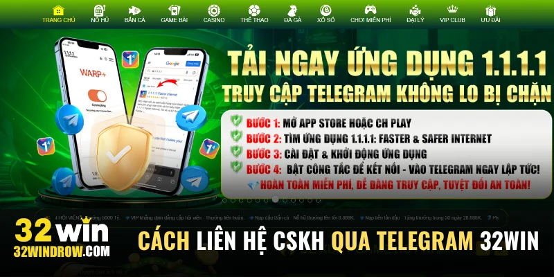 Cách liên hệ CSKH qua Telegram 32Win